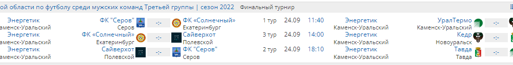 Расписание матчей финала первенства области в третьей группе