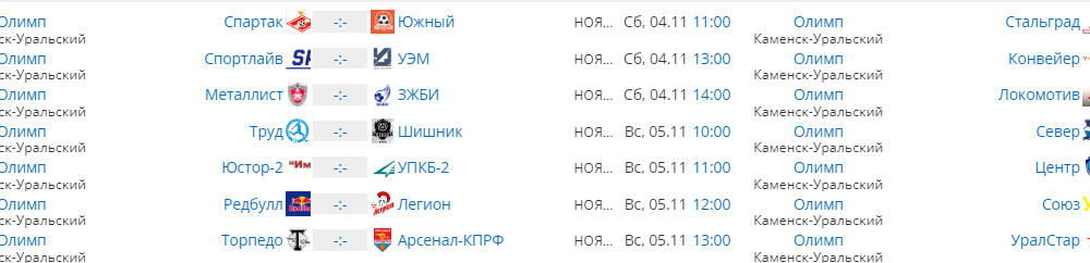 Расписание матчей первенства города по мини-футболу 4 и 5 ноября