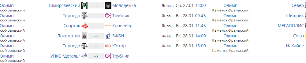 Расписание матчей чемпионата Каменска-Уральского по мини-футболу на 27 и 28 января.